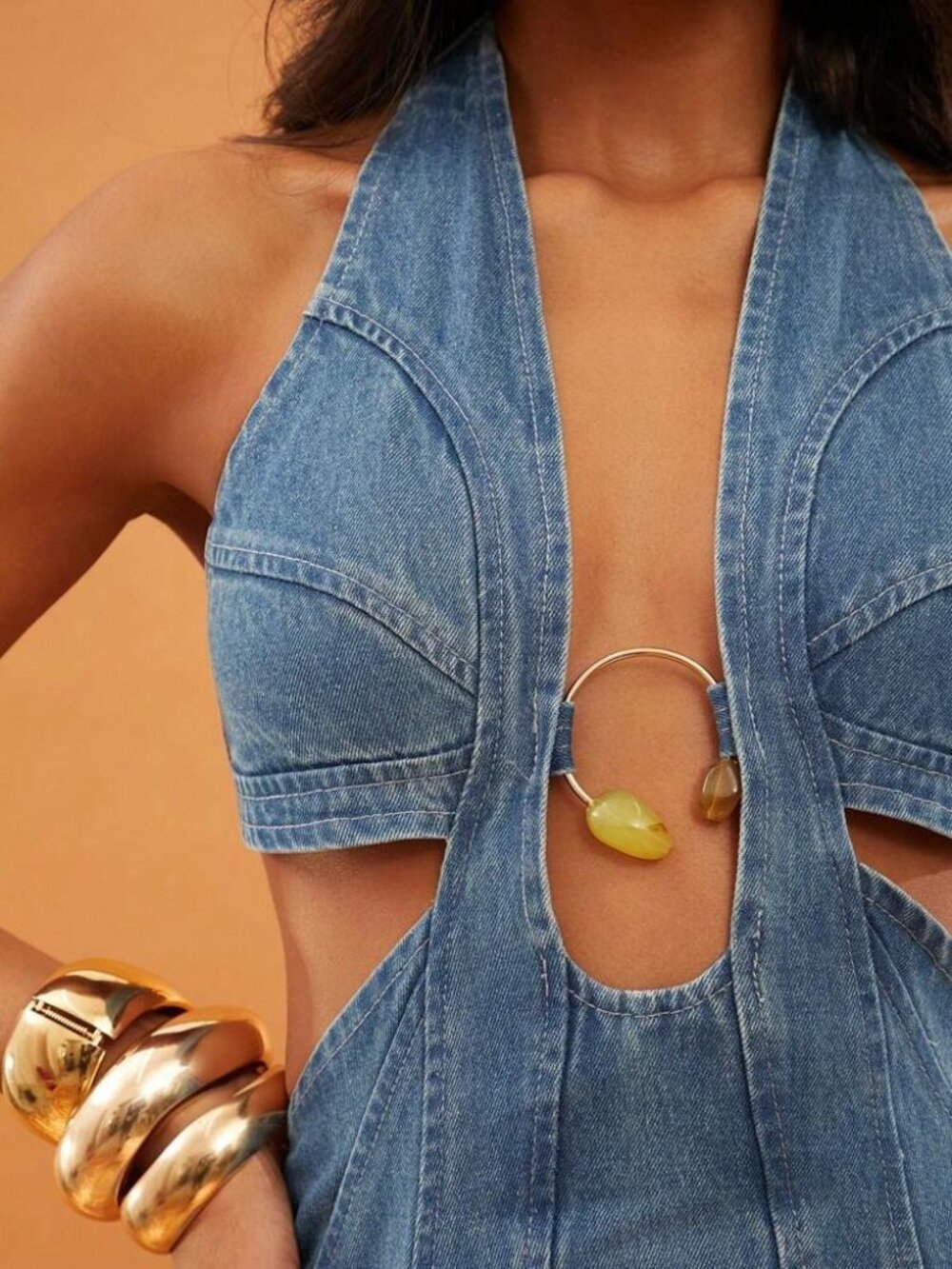 Halter Neck Cutout Denim Dress